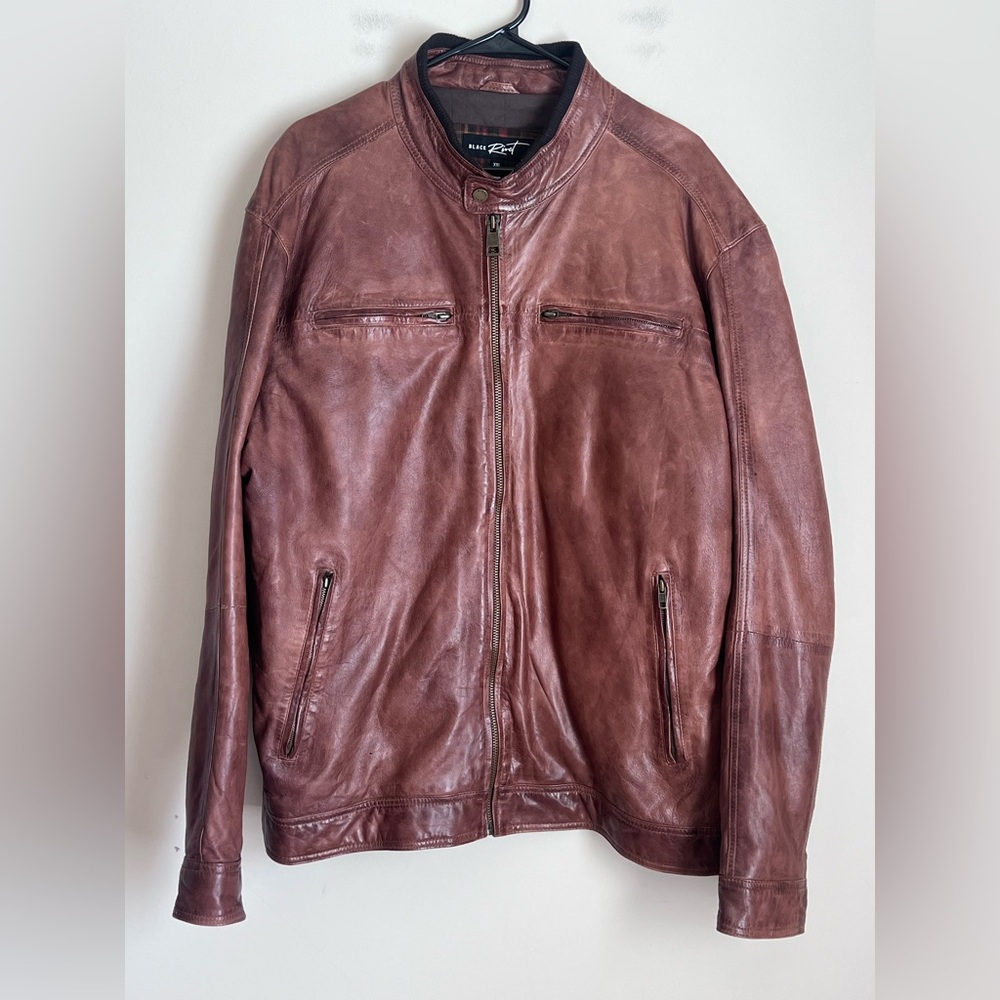 Vtg Black Rivet Men's Leather Jacket Cognac Brown Motorcycle Moto Insulated XXL